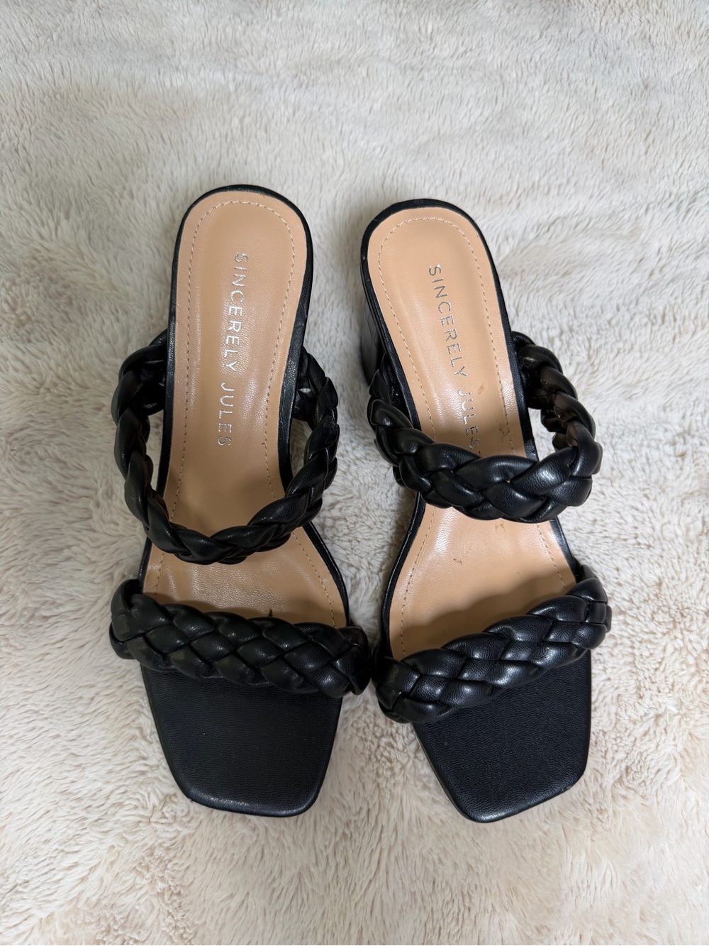 Sincerly Jules Black Braided Double-Strap Slide Mules